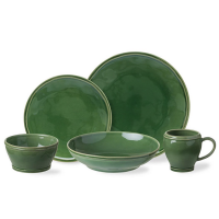 Custom Turkish style restaurant household 5pcs sets green glazed embossed design ceramic dinnerware set