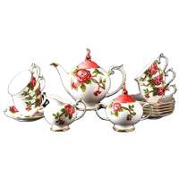 Embossed coffee set fine bone china beautiful flower ceramic tea set of vintage style