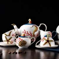 Mediterranean Style with Starfish design Porcelain Coffee Sets  Fine Bone china Teapot Sets for 15pcs