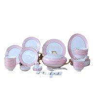 Fine Bone China Pink Decal Gold Painted Dinner Set Porcelain Dinnerware Set Of 52 Pcs