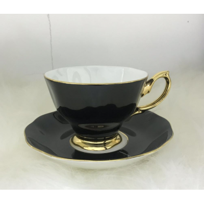 220ML Solid Color Fine Bone China Coffee Cup And Saucer with gold rim Ceramic Tea Cups Sets