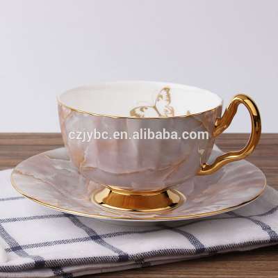 Marble pattern with elegant butterflies wholesale price ceramics bone china tea cups and saucers set