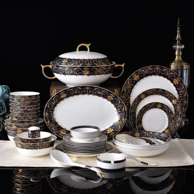 Royal European Luxury Ceramic Houseware Fine Bone China Dinnerware Set for Hotel