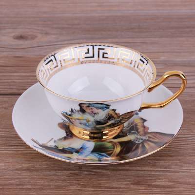 wholesale oil printing Styles Of fine bone china Coffee tea Cup Sets porcelain Coffee tea Cups And Saucers for promotion