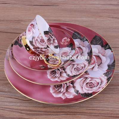 Royal bone china porcelain houseware luxury elegant red rose dinnerware dinner set