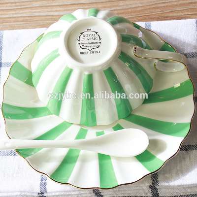 Porcelain light green color gift box tea set fine bone china coffee cup and saucer set