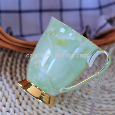 Wholesale Green Marble Gold Rim Fine Bone China Mug Porcelain Coffee Cup With Gift Box Packing