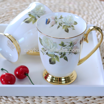 Waimaotong Online Shopping Gold Painted Ceramic Coffee Cups Flower Decaled Fine Bone China Mugs