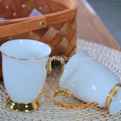 283ML White Color Gold Rim Painted Fine Bone China Ceramic Mug 10oz Coffee Cup