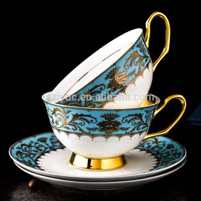 Luxury ceramic tea cup and saucer gold rim bone china coffee cup set