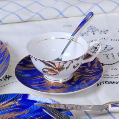 factory price blue crockery dinner set with engraved tea cup with color box restaurant ceramic butter dish