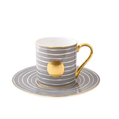 High Quality gold tea coffee cup gift Striped Cup and Saucer Set with Printing Logo ceramic cup set