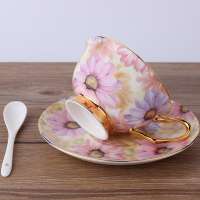 Vintage Style Of Porcelain Tea Cup Sets Fine Bone China Coffee Cups And Saucers With Flower Decal