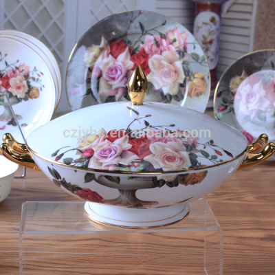 Waimaotong Online Shopping Luxury Flower Porcelain Dinnerware Sets Gold PaintedFine Bone China Tableware Sets Of62PCS